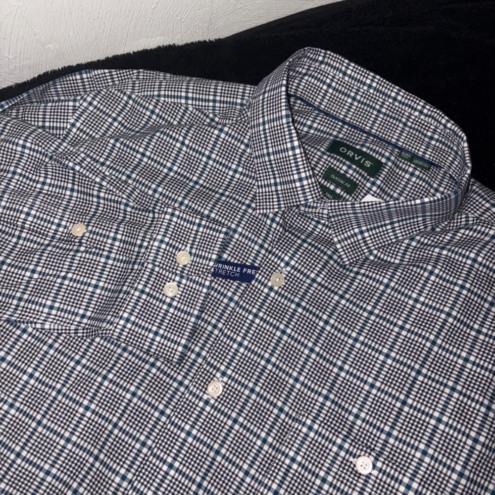 ORVIS Wrinkle Free Stretch Mens Classic Fit Plaid Long Sleeve Button Down Shirt‎